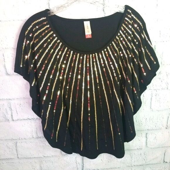 No Boundaries Bat Wing Black Shirt w/ Sequins. - Picture 1 of 9